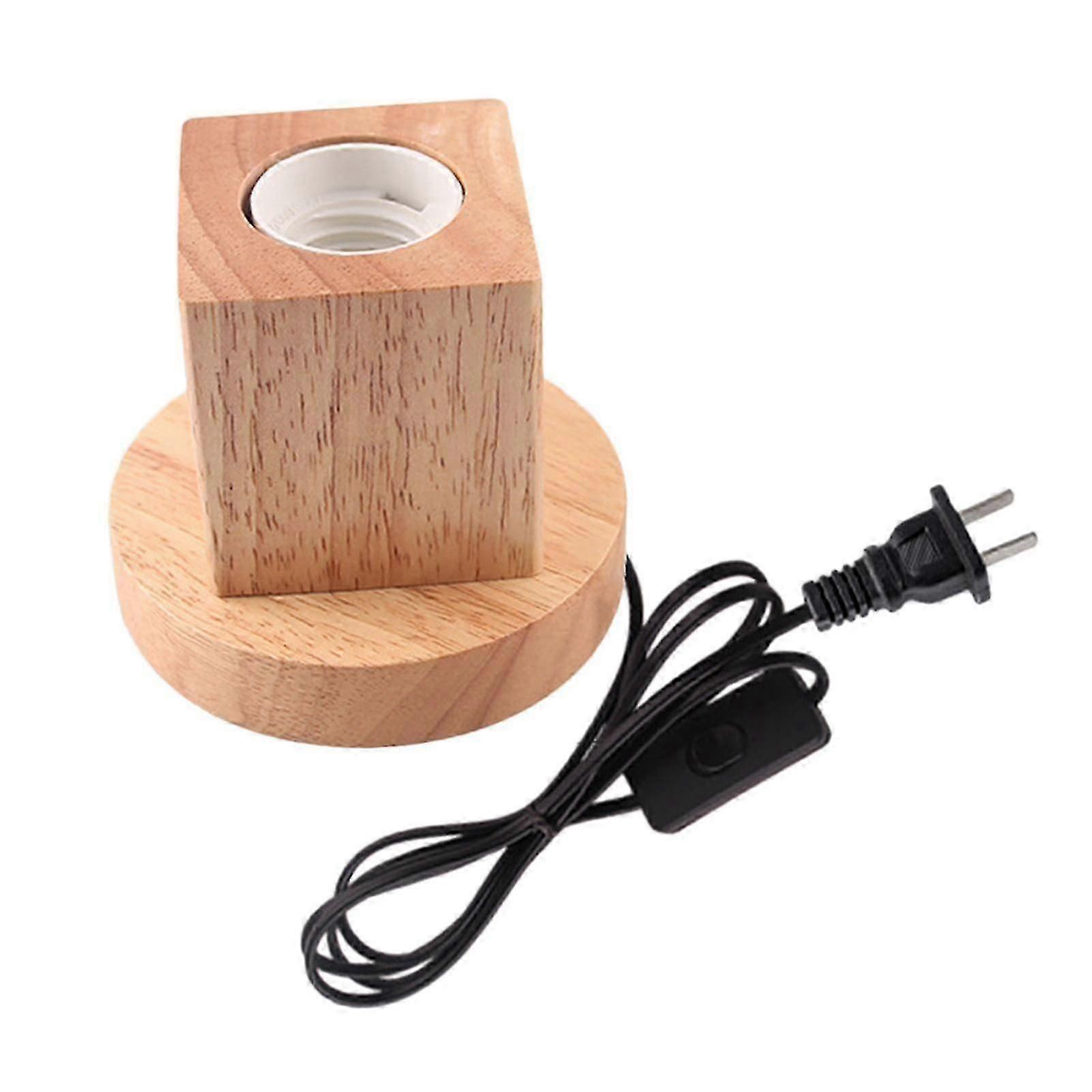 Rustic E27 Wooden Base Table Lamp Reading Desk Light with Plug Nightlight Bulb Socket Holder for Bedroom Decor