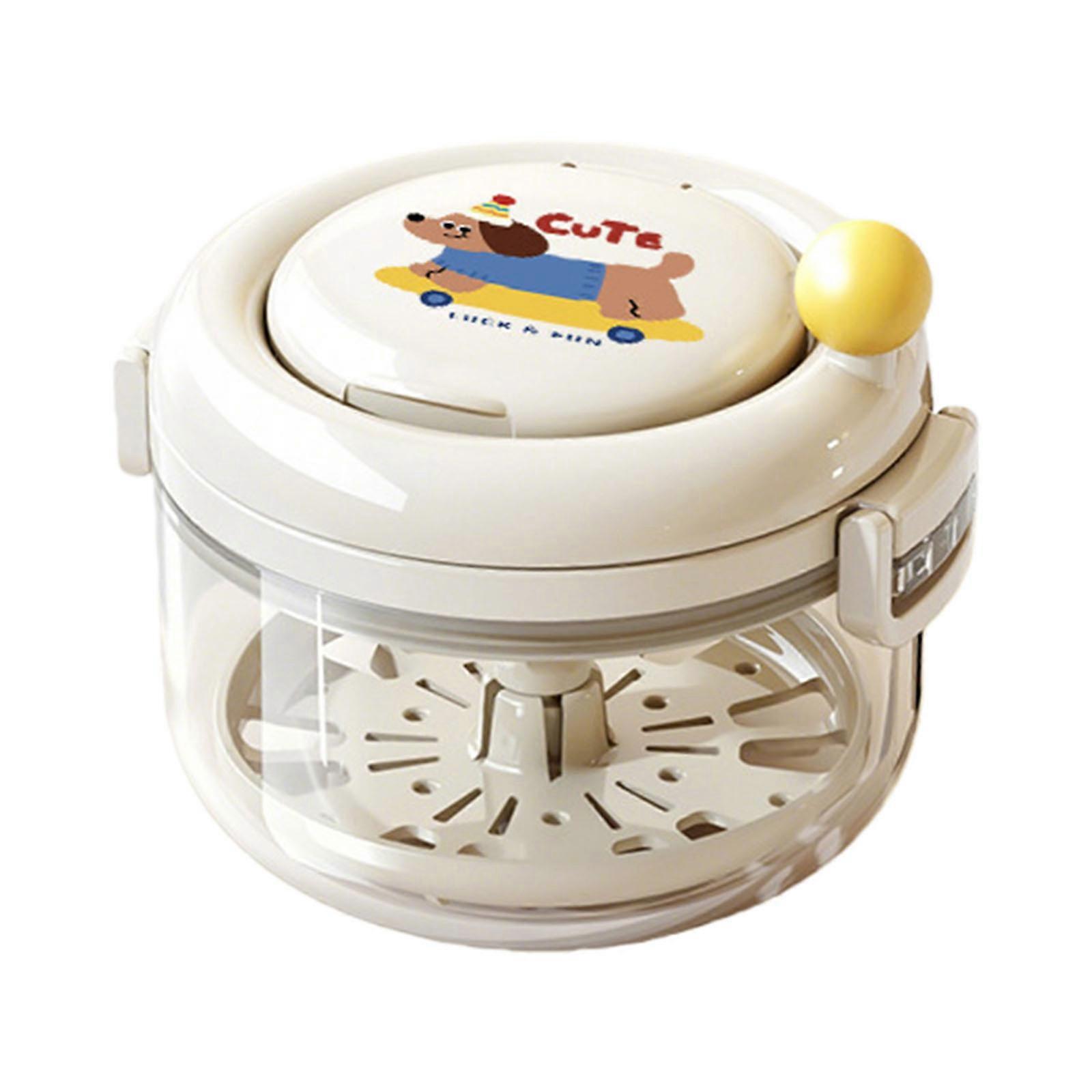 Denture Cleaning Case Hand Operated Retainer Washer Mirror Integrated ABS Container For Daily Caring  cream white