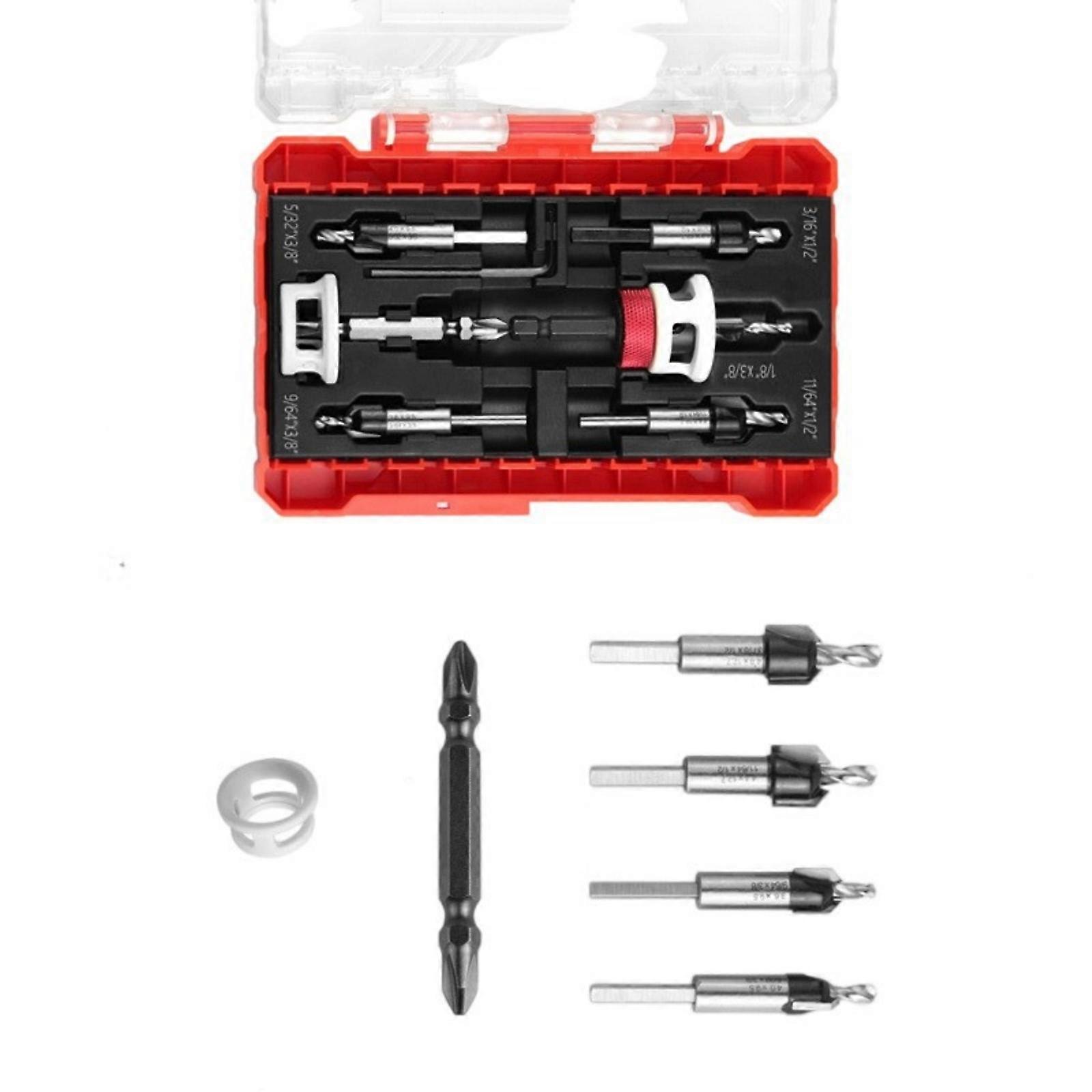 Countersunk Drill Bit Set Step Drill Bits Set Including Depth Stop For Accurate Drilling In Wood And Metal  Red