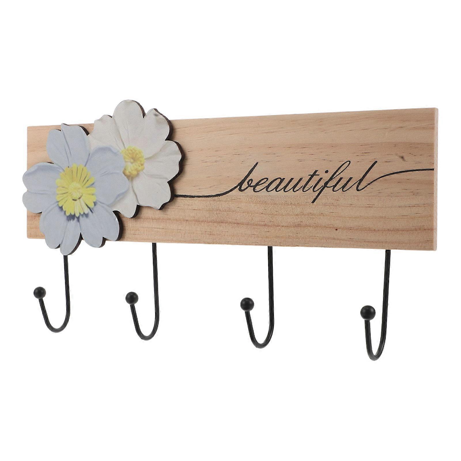 Light Brown Wood Coat Rack for Coats with Wall Mount Hooks