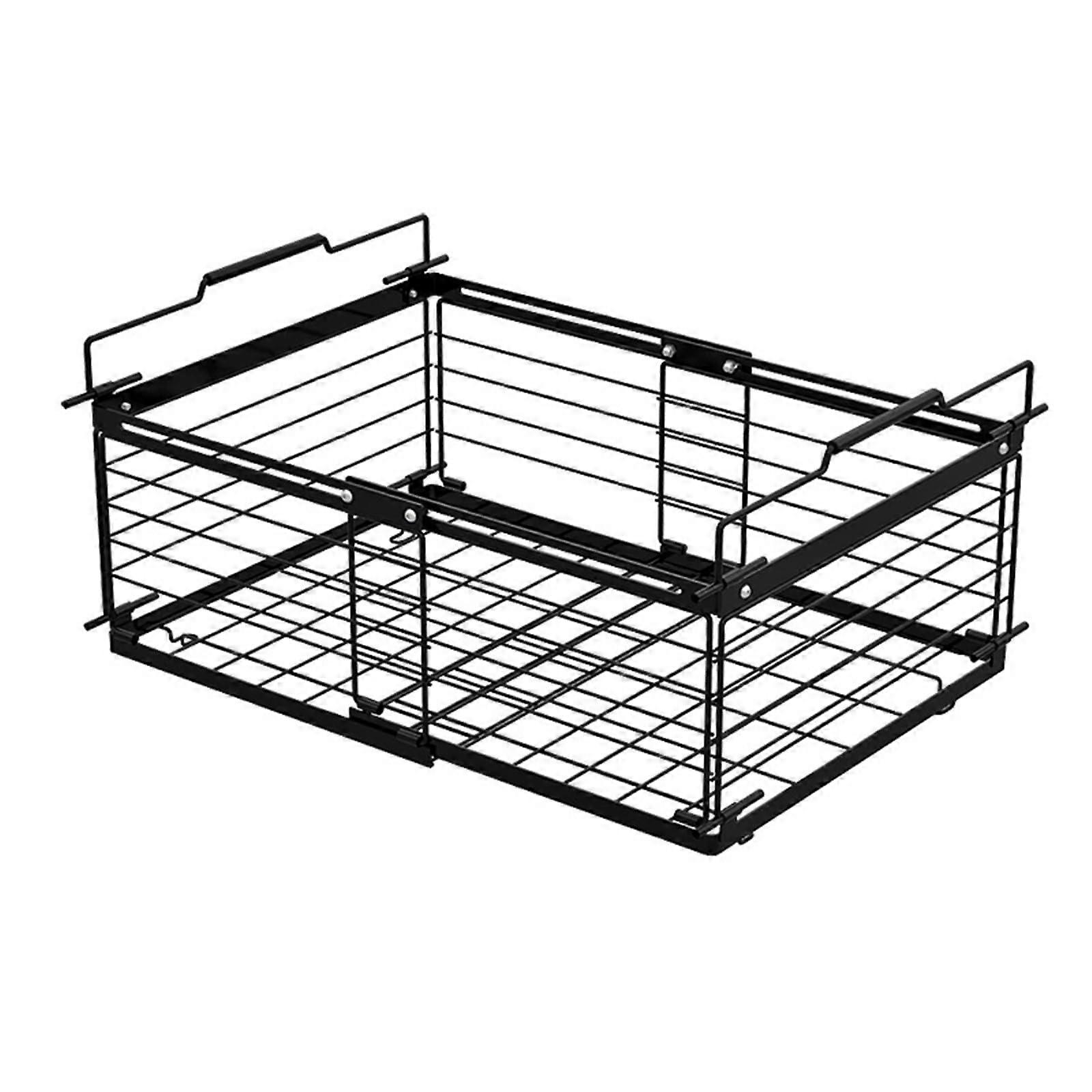 Expandable Refrigerator Container, HeavyDuty Carbon Steel, Adjustable Sliding Bin Ergonomic Handle, SpaceSaving Black