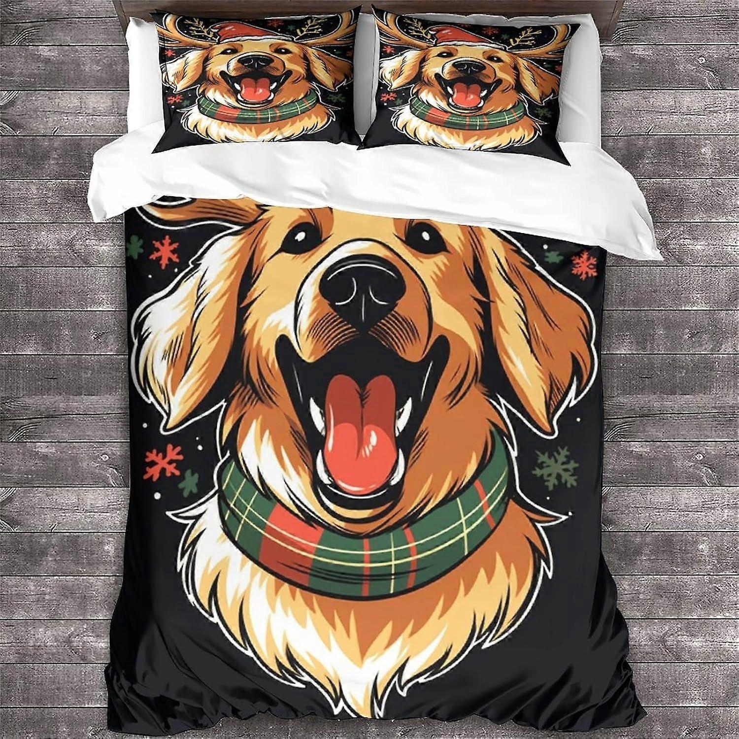 LikeEj الذهبي المسترد لحاف غطاء طقم ، غطاء لحاف الفراش للكلاب 3D غطاء لحاف عيد الميلاد ديكور الملك