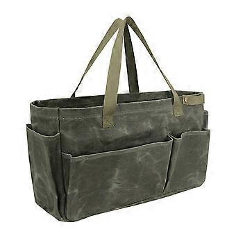 Bolsa de armazenamento para camping em lona com costura reforçada e portabilidade prática, ideal para atividades ao ar livre e uso doméstico. Cor cáqui.