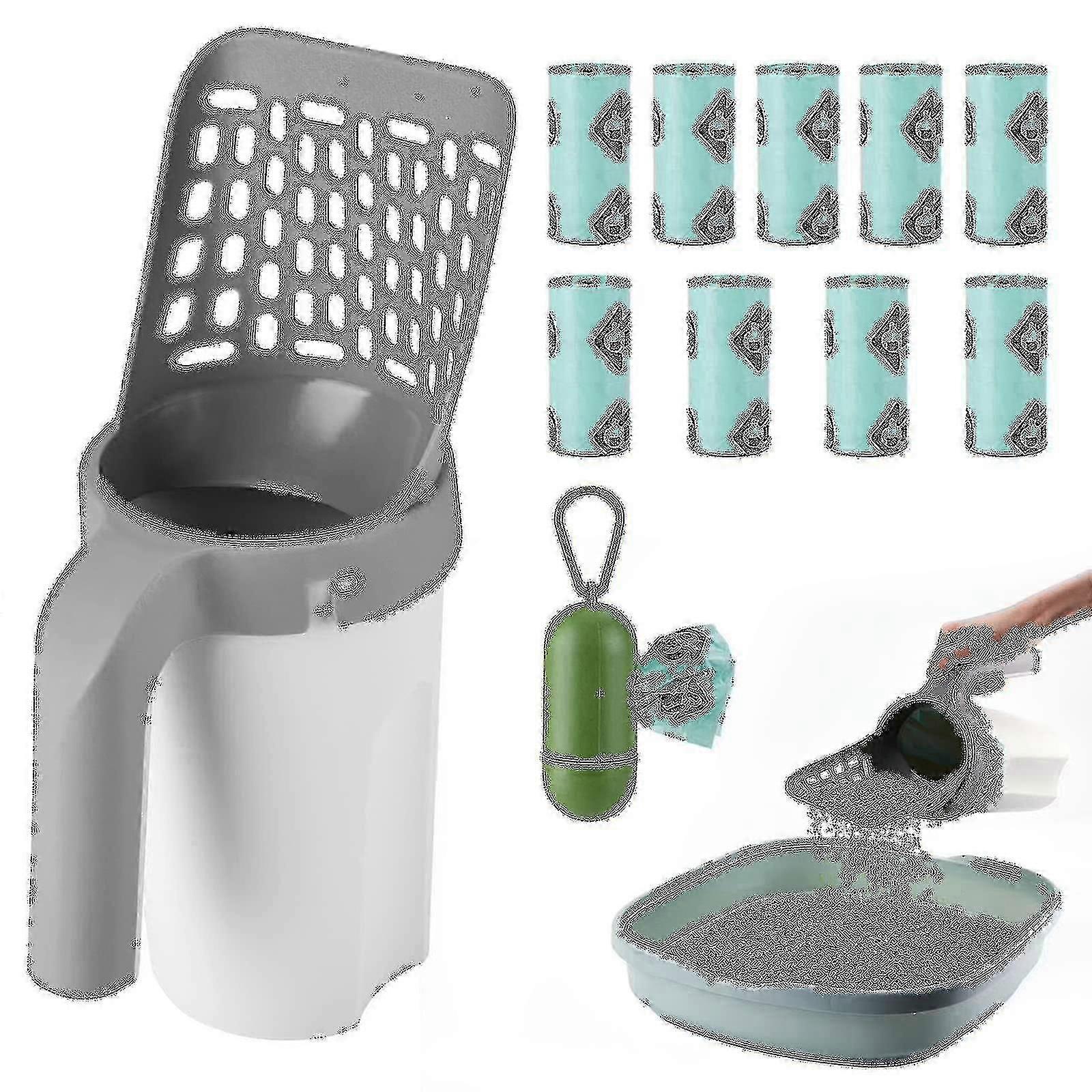 مغرفة فضلات القطط ، مغرفة فضلات القطط المطورة مع مجرفة فضلات الحامل مع الحقيبة والنفايات يمكن أن تغرف القط