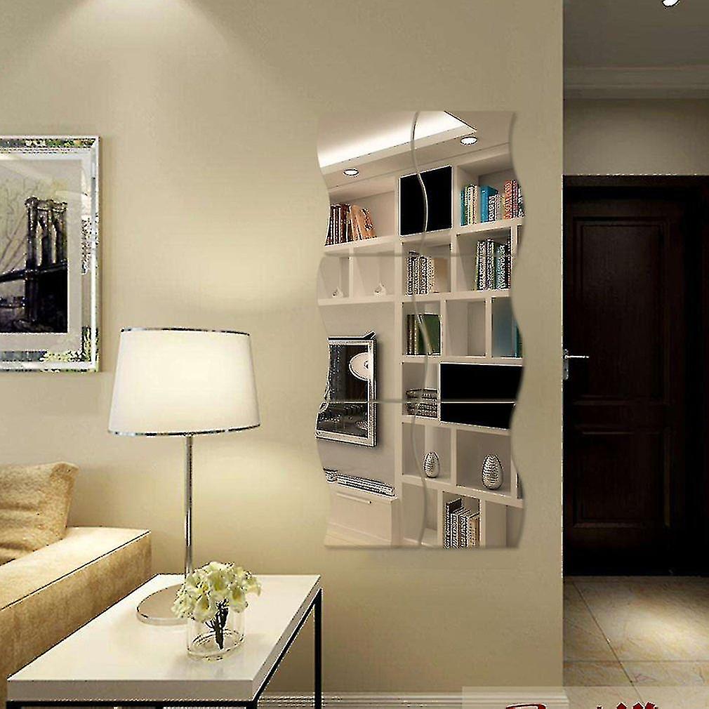 6pcs Waves Shape Self-adhesive 3d Mirror Wall Stickers Decal Room Decorations