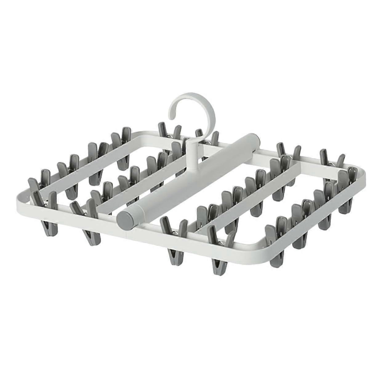 Foldable Clothes Drying Rack with Clips, Windproof Sock Hanger for Balcony or Radiator, AntiRust PP in Pale Grey