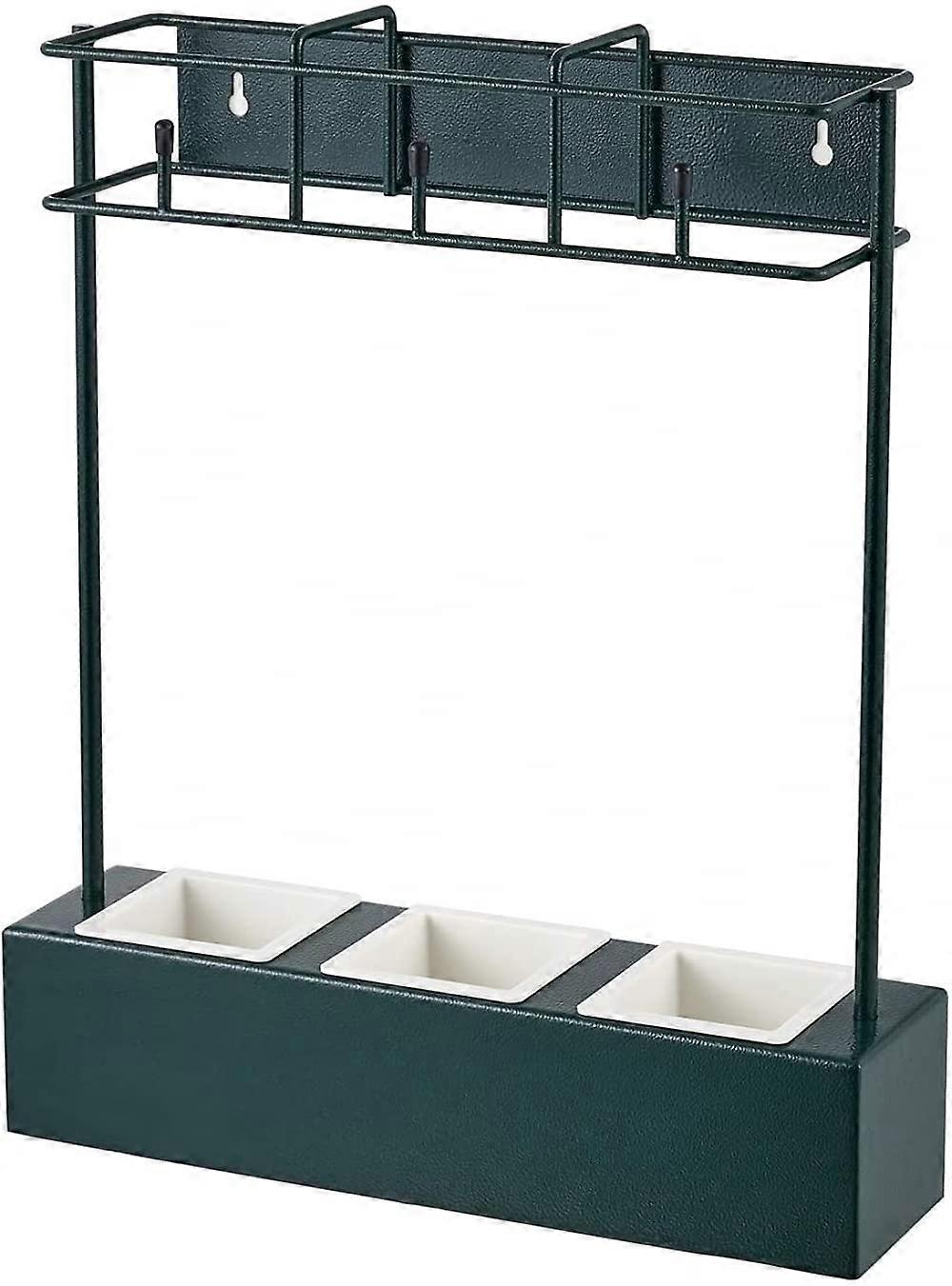 Umbrella Stand with Wall Mount Hooks and Drip Tray for Space Saving Entryway Storage (Black Green)
