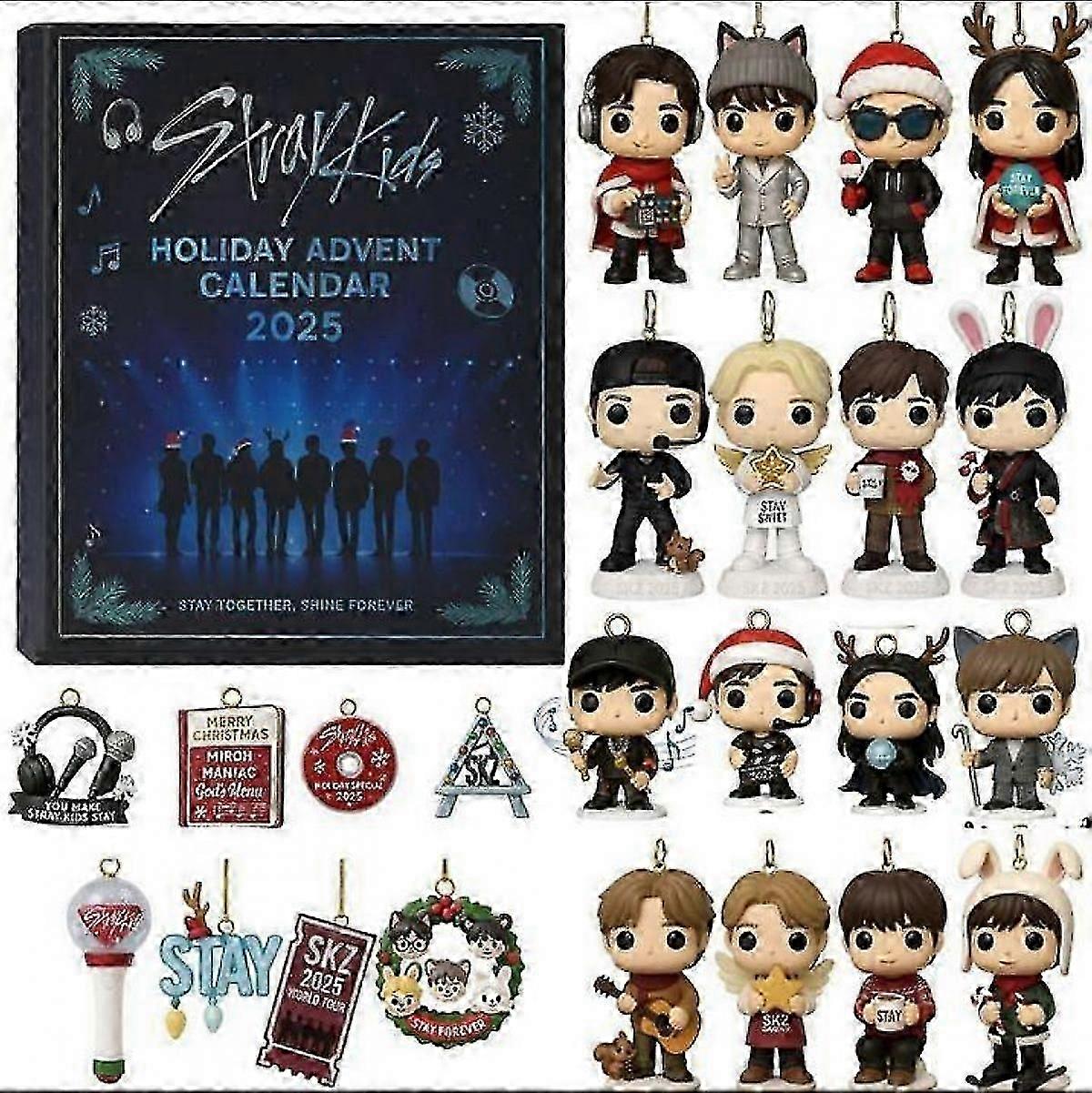 2025 Christmas Advent Calendar - 24 Days Countdown Calendar Stray Kids peripheral blind box Acrylic Ornaments, Reusable Christmas Tree Decor Blind Box