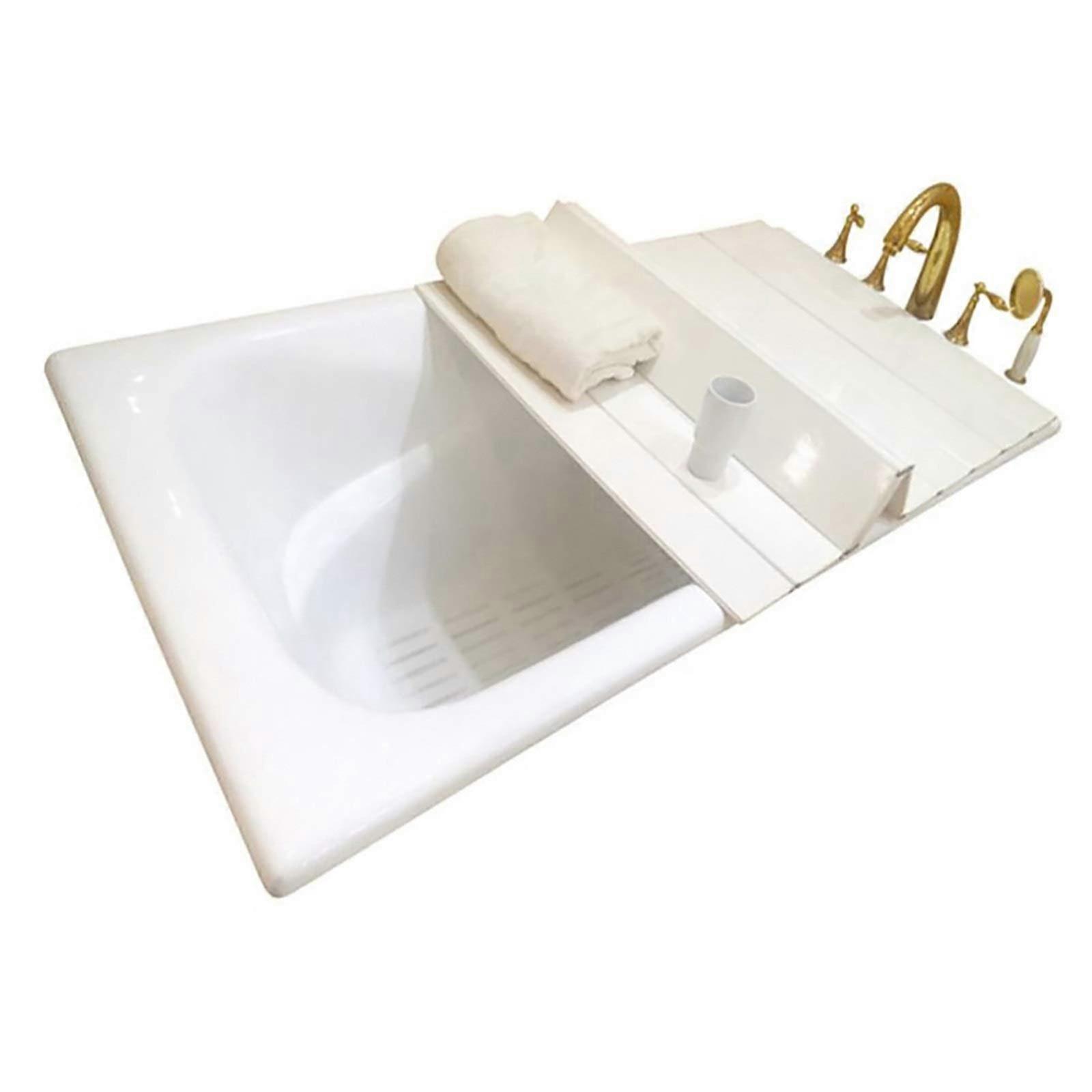 Bathtub Tray with Folding PVC Dust Cover and Insulation Lid for Standard Tubs, White 131×75cm