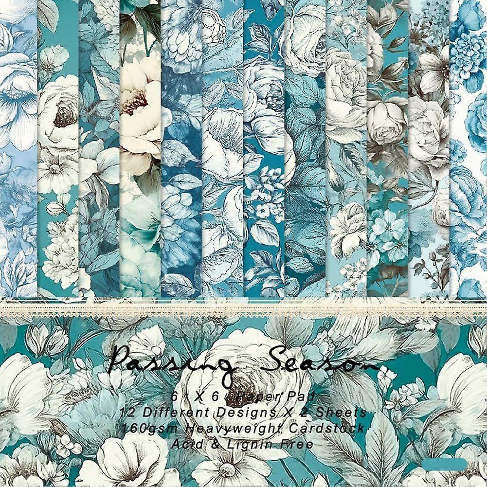 24Pcs 12 Styles Flower Theme Scrapbook Paper Pads Decorative Floral Craft Background Paper for Photo Album Scrapbooking Greeting Card Making Diary Dec