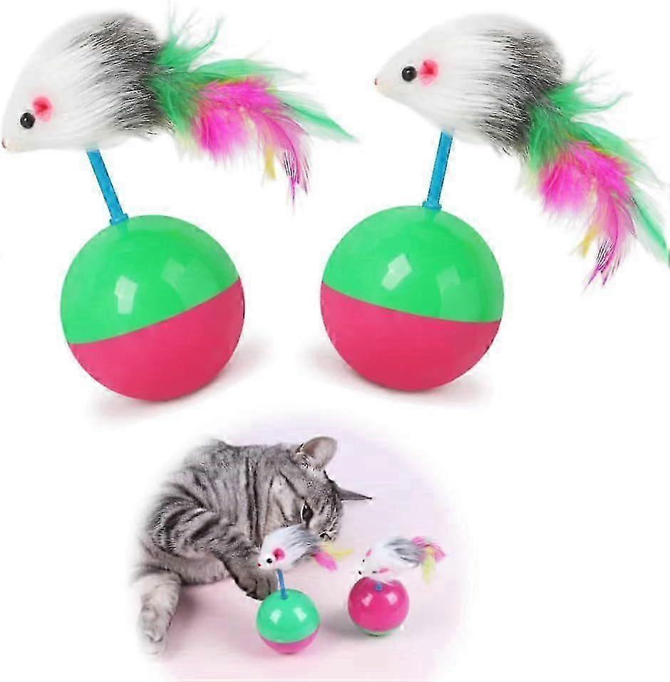 2  Cat Mouse Toy Furry Tumbler Mouse Cat Toy Interactive Cat Stick Interactive Cat Mice Toys Interactive Cat Toy with Sound for Wee Kitten Hunting