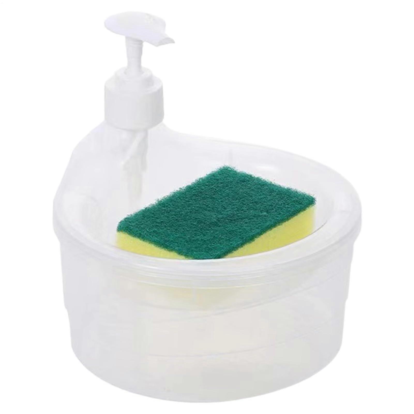 2 in 1 Kitchen Soap Dispenser with Sponge Holder, Easy Press Pump SpaceSaving Sink Organizer White