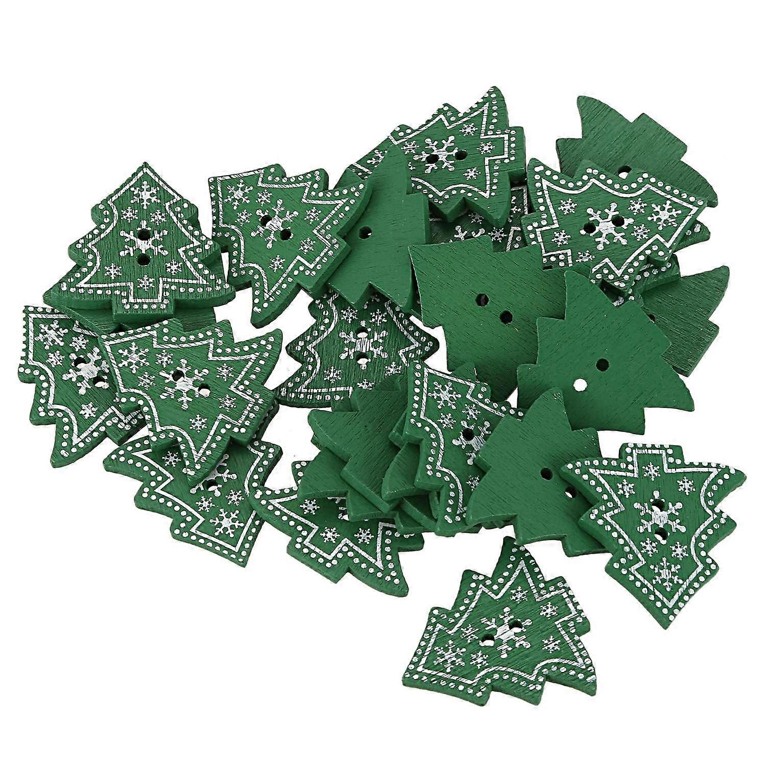 25pcs Christmas tree Shape Decor Embellishment Wooden Buttons