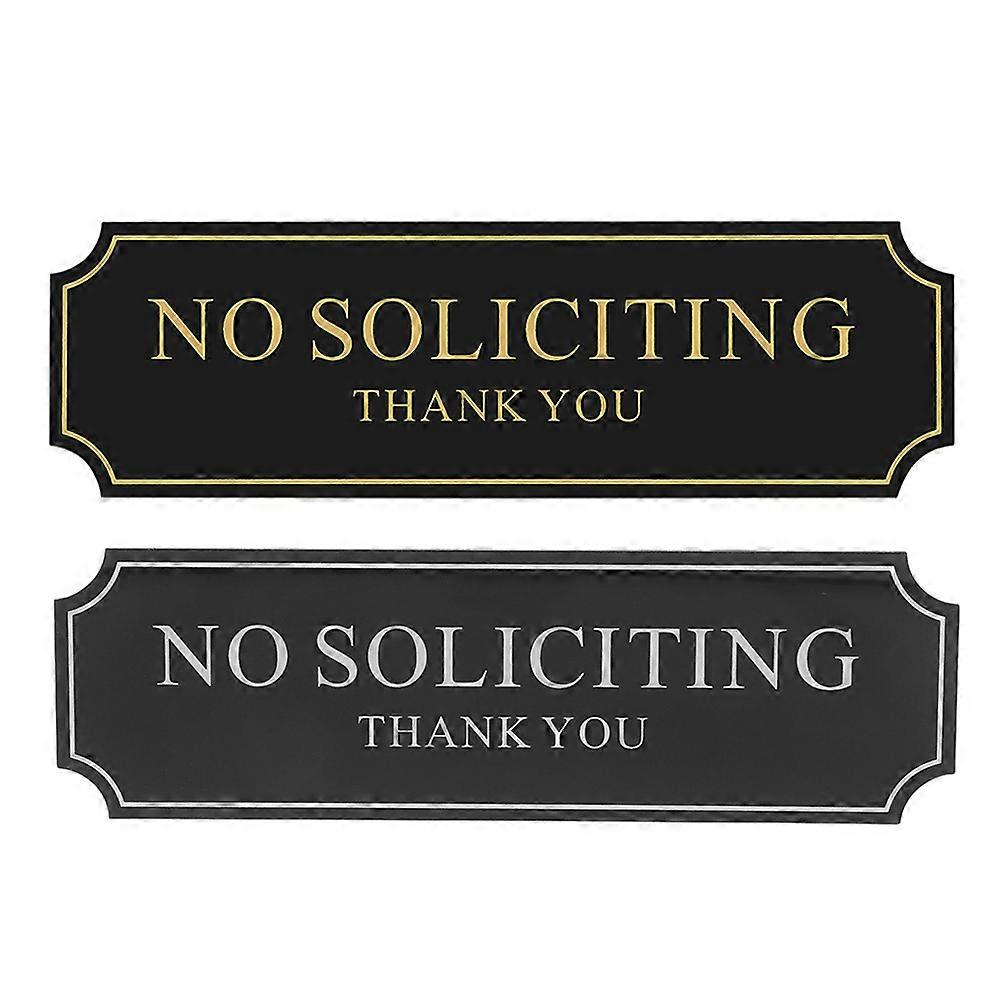 No Soliciting Black Acrylic Sign for Warning 2Pcs with Adhesive Backing