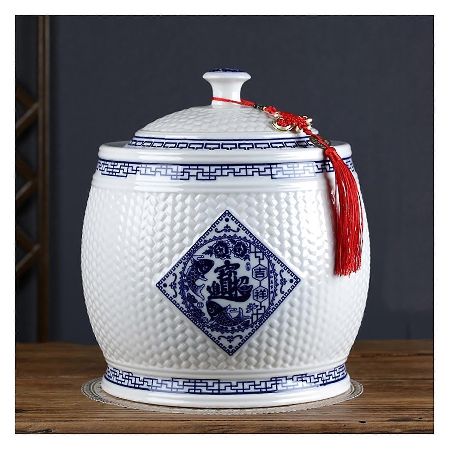 Ceramic Rice Storage Container with Airtight Lid, 15kg Large Grain Jar for Flour and Sugar