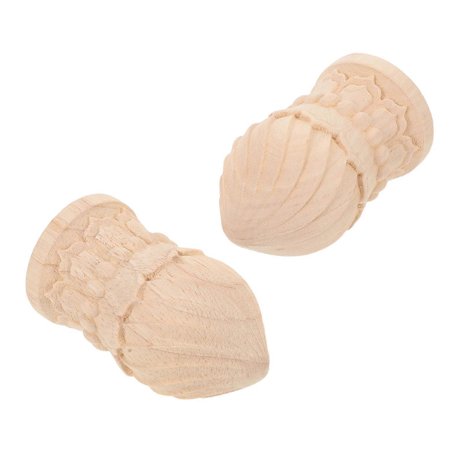 Solid Wood Staircase Finials for Decorating Indoor Railings 2Pcs Beige