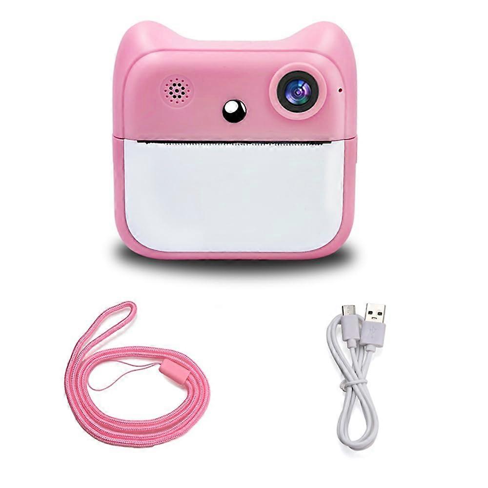 Kids Instant Print Camera with Dual Lens 24MP 2.4 Inch Screen Cat Design Thermal Printing Pink