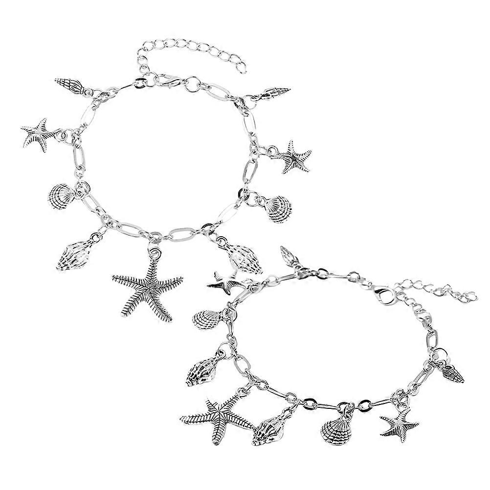 Silver Anklet for Girl Boho Ocean Chain Bracelets Set