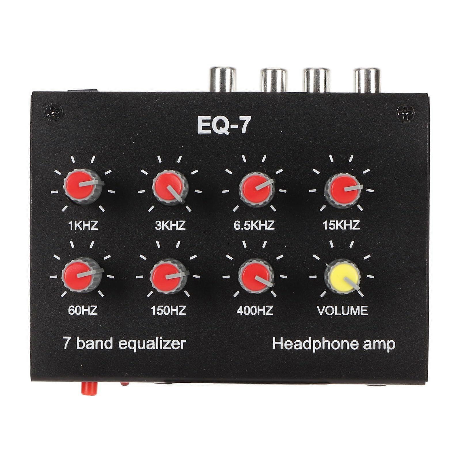 7 Band Car Audio Equalizer with Headphone Amplifier, 3.5mm Input Output, Dual Channel EQ US Plug