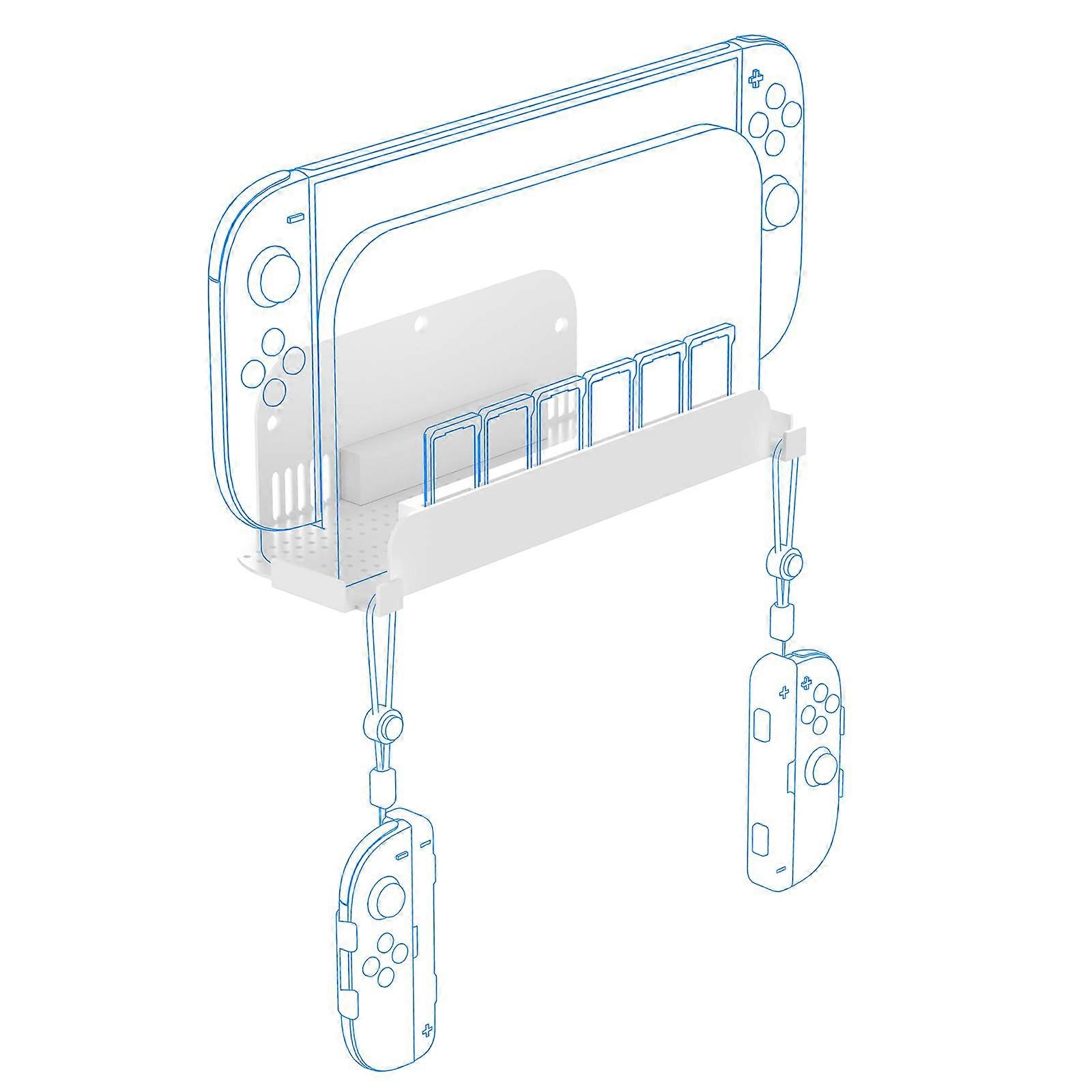Wall Mount Holder Stand With Controller Hook For Switch 2/Switch OLED Wall Storage Rack White
