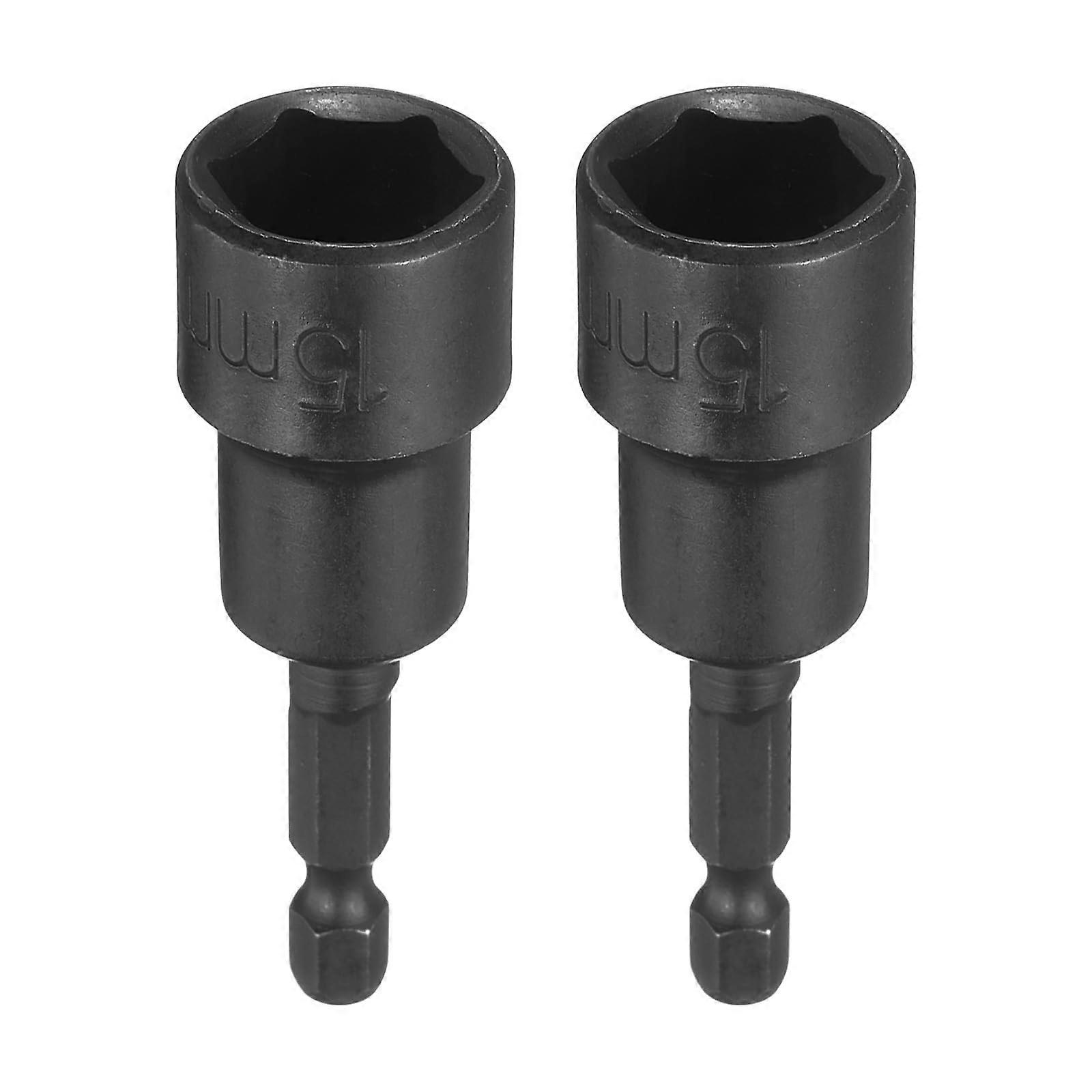 2pcs 15mm Magnetic Nut Driver Bit CRV Steel Impact Driver Socket with 1/4 Inch Hex Shank