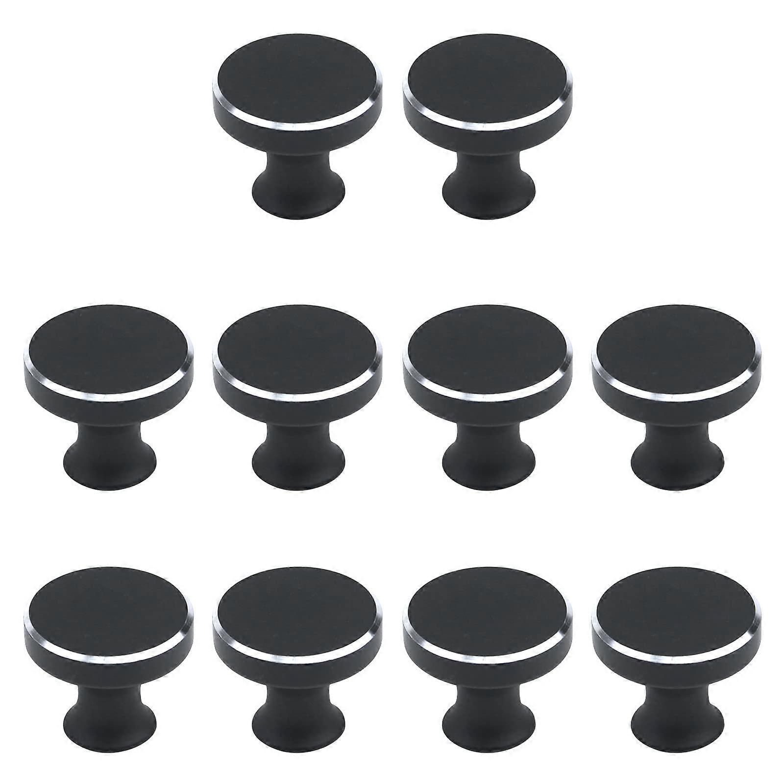 Black and Silver Cabinet Knobs and Drawer Pulls, Modern Aluminum Alloy Round 25mm Single Hole, 10PCS