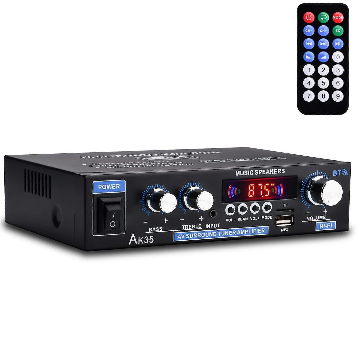 Bluetooth Stereo Amplifier 200W Dual Channel HiFi Home Audio Amp with Bass Treble Control Remote