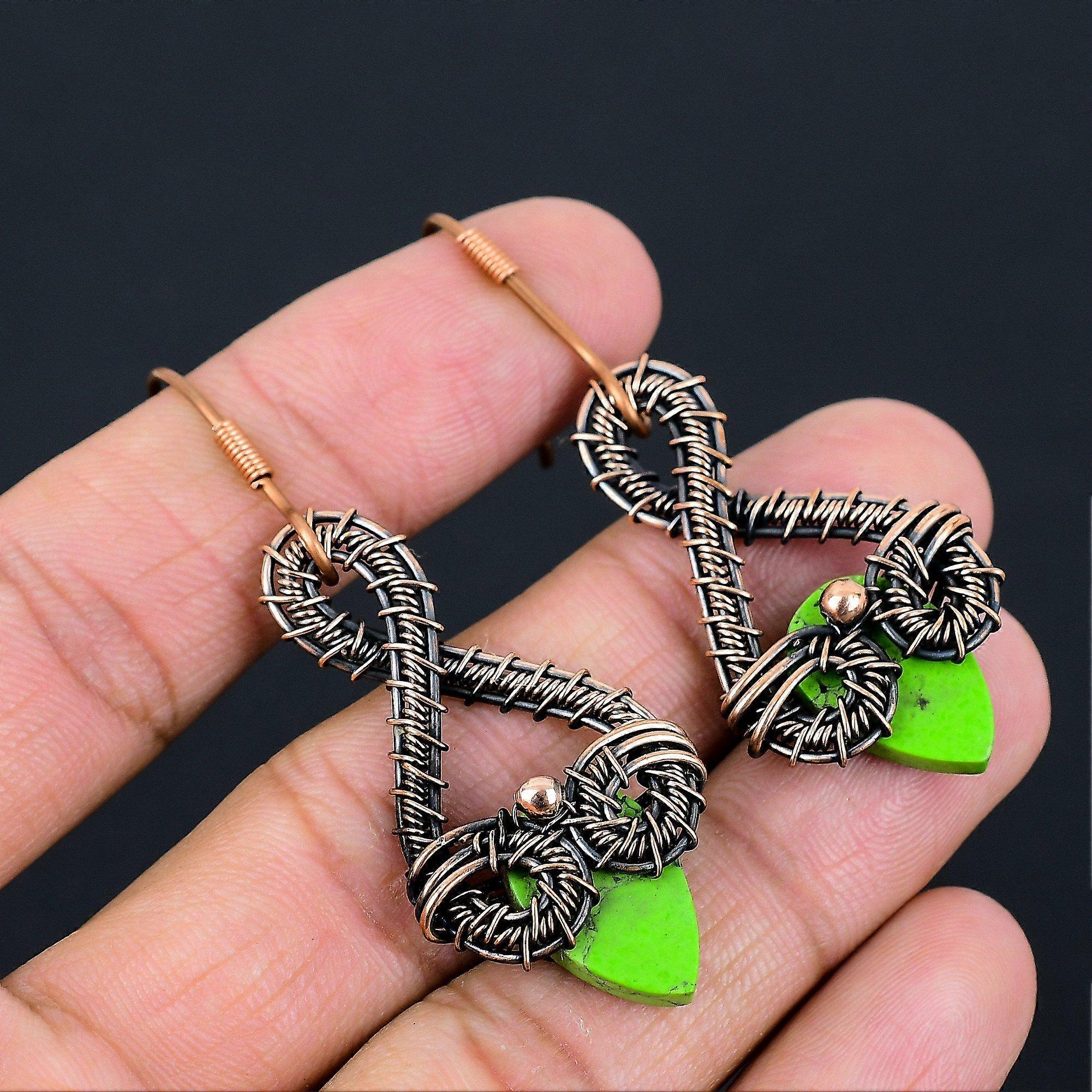 Natural Copper Green Turquoise Handmade Copper Wire Wrap Earring 2.28 U2f16