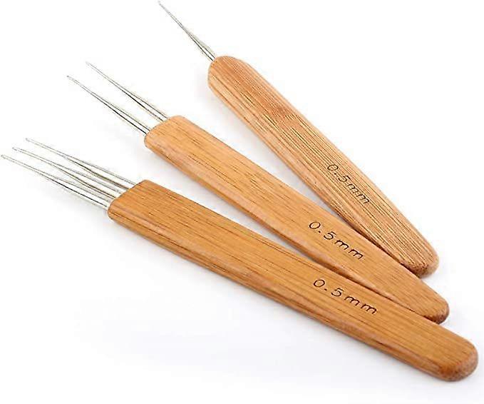 3pcs 0.5mm Dreadlock Crochet Needle Hook Bamboo Handle Hooks Tools Making