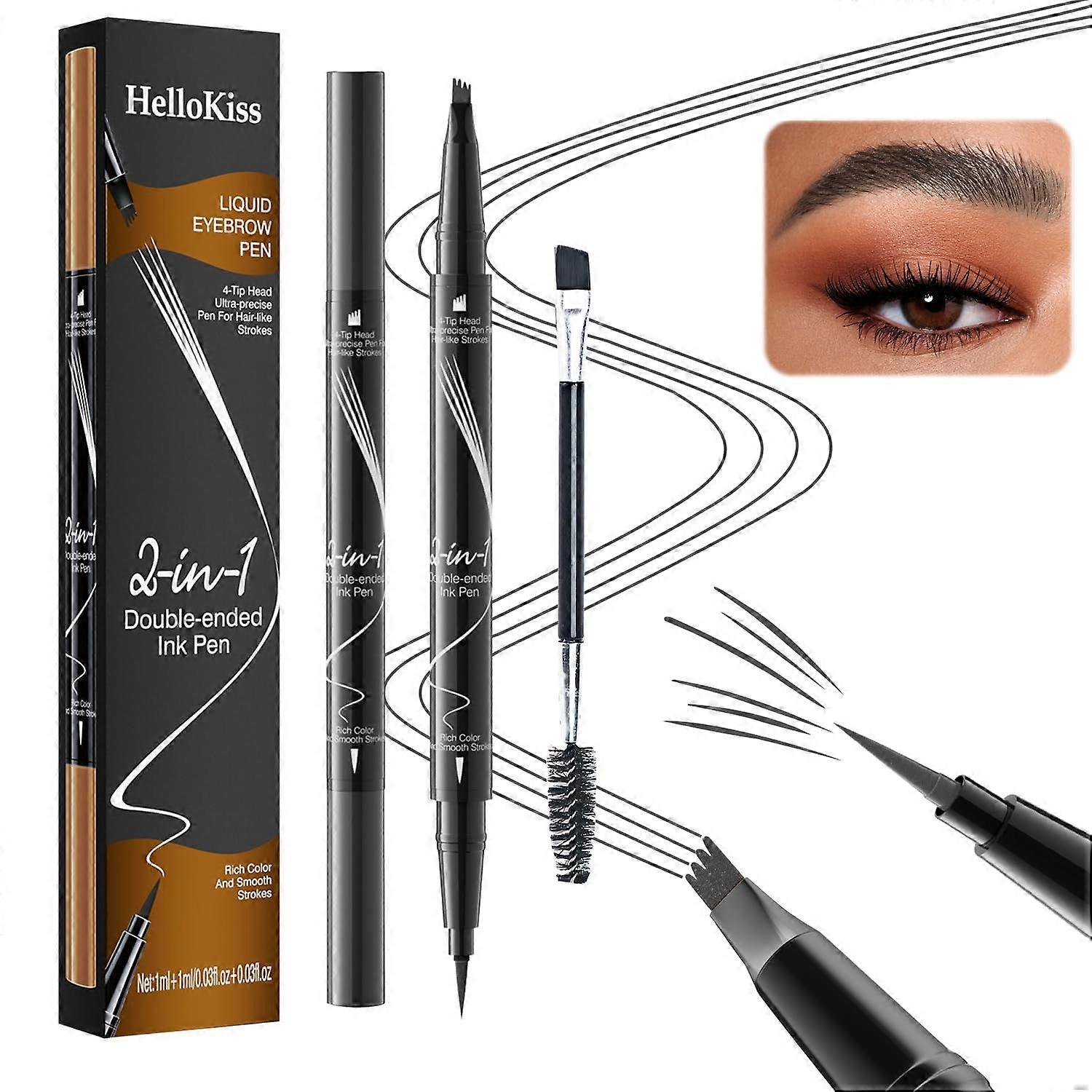 Waterproof Microblading Eyebrow Pen Grey 4Fork Precision Tip DualEnded Pencil with Brush