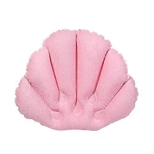 Inflatable Terry Cloth Bath Pillow with Suction Cups and Adjustable Neck Support, Pink