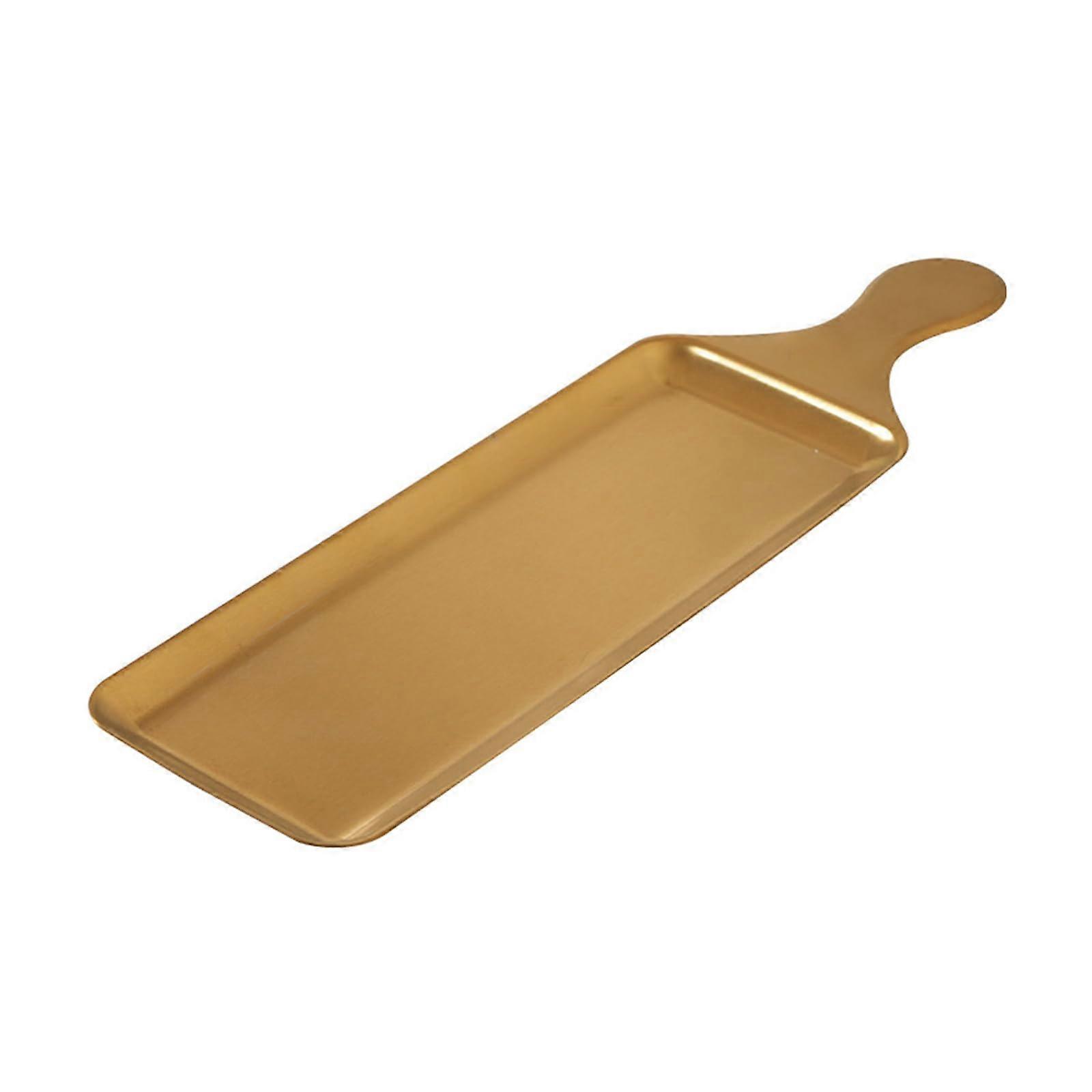 Large Gold Stainless Steel Serving Tray with Handles, Rectangular Steak Plate for Parties and Dining