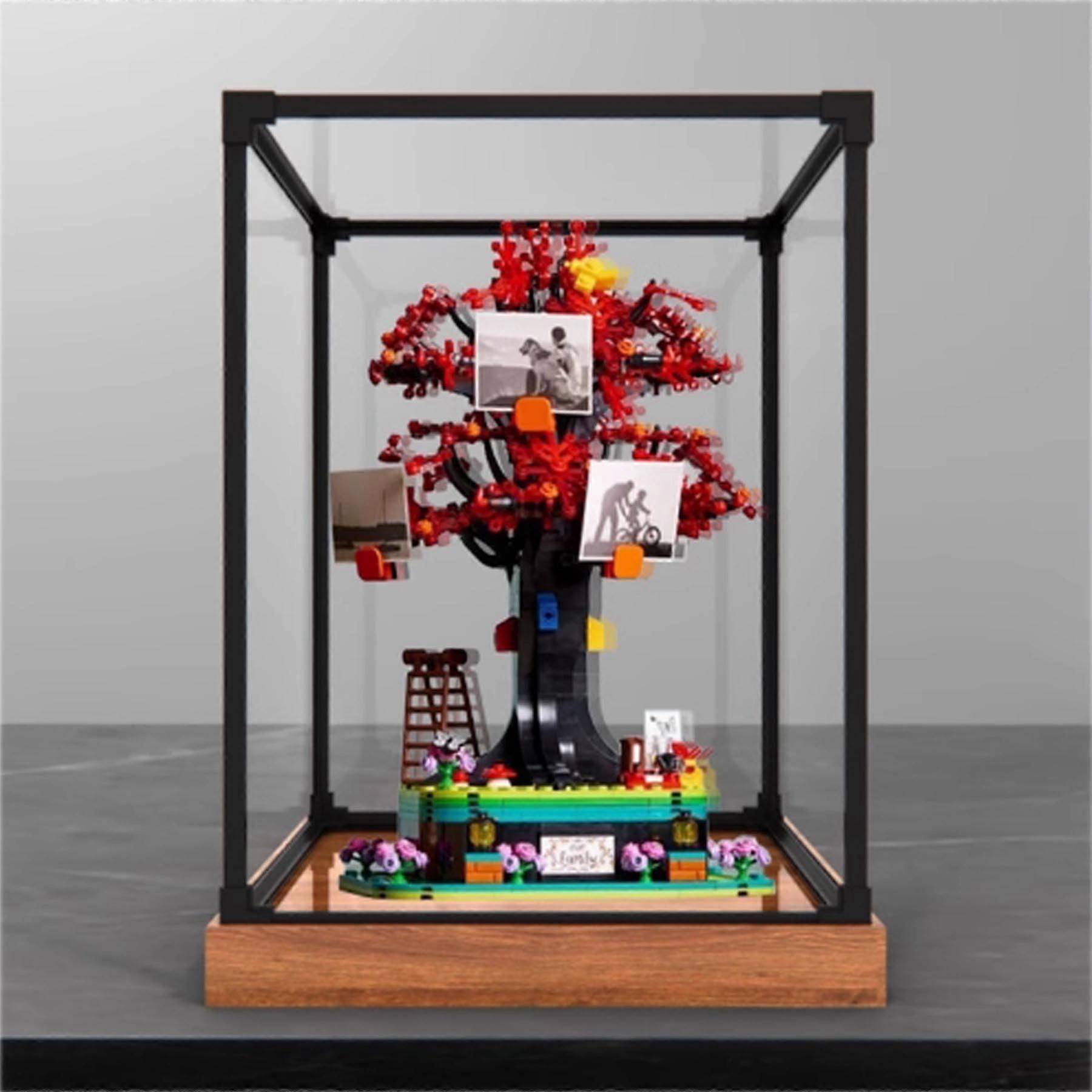 Display Case Dustproof Clear Acrylic Box for  21346 with Wood Grain Base