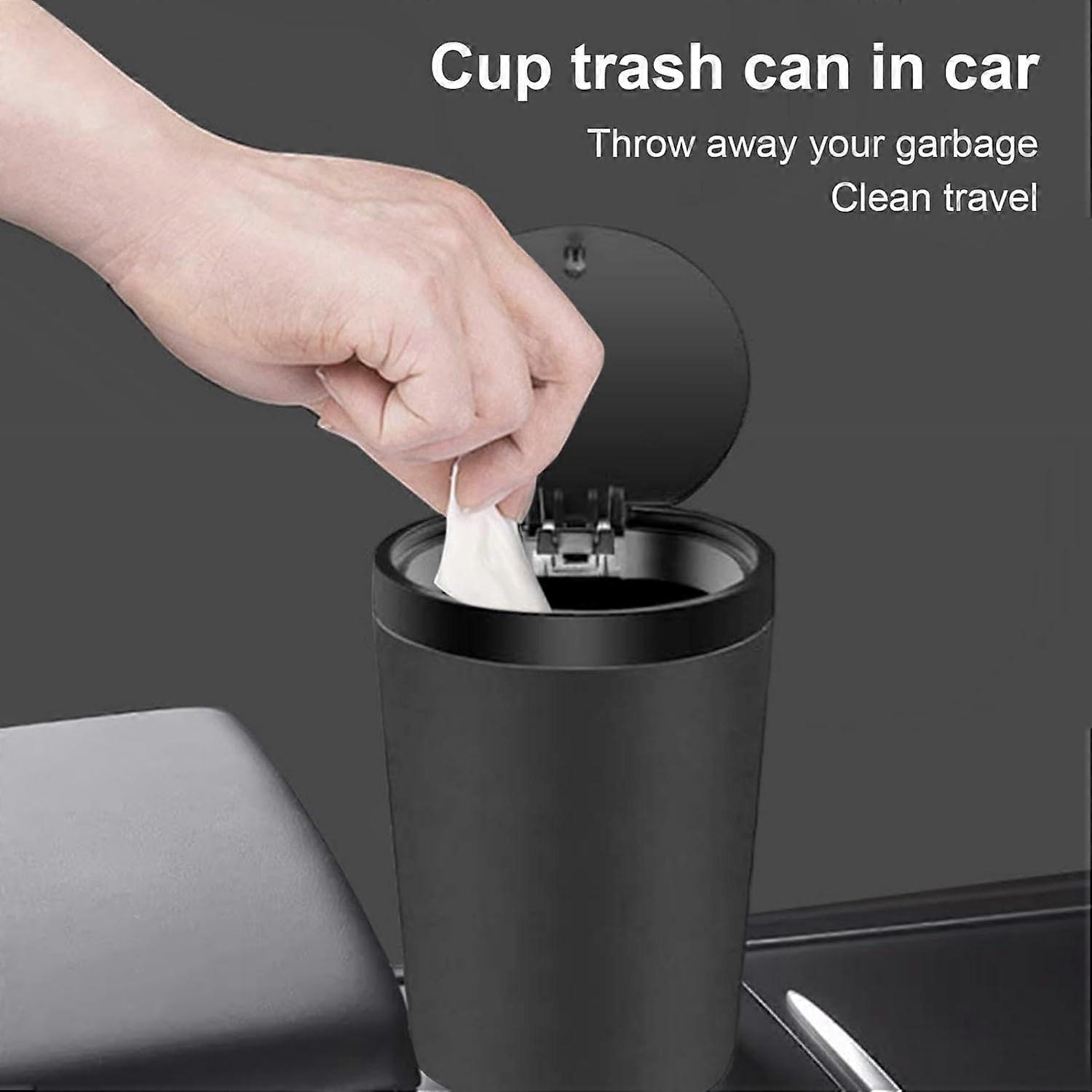 LeakProof Car Trash Can with Odor Blocking Lid, 800ml Compact Cup Holder Garbage Bin Black