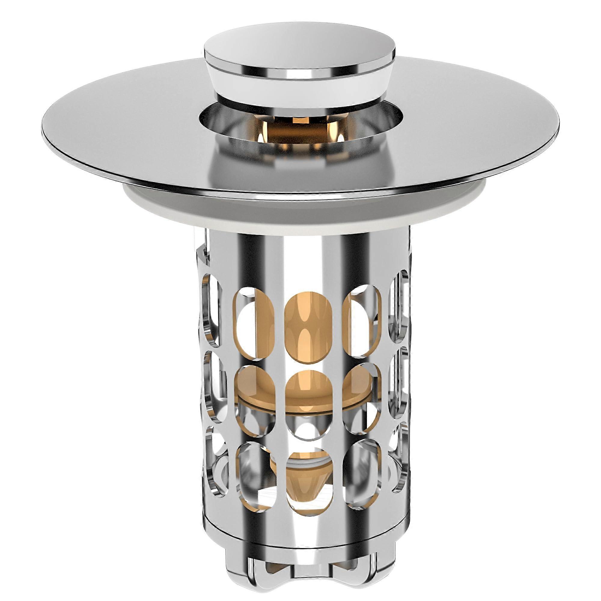 Universal Pop Up Bathroom Sink Stopper with AntiClog Drain Strainer, RustResistant Brass Filter