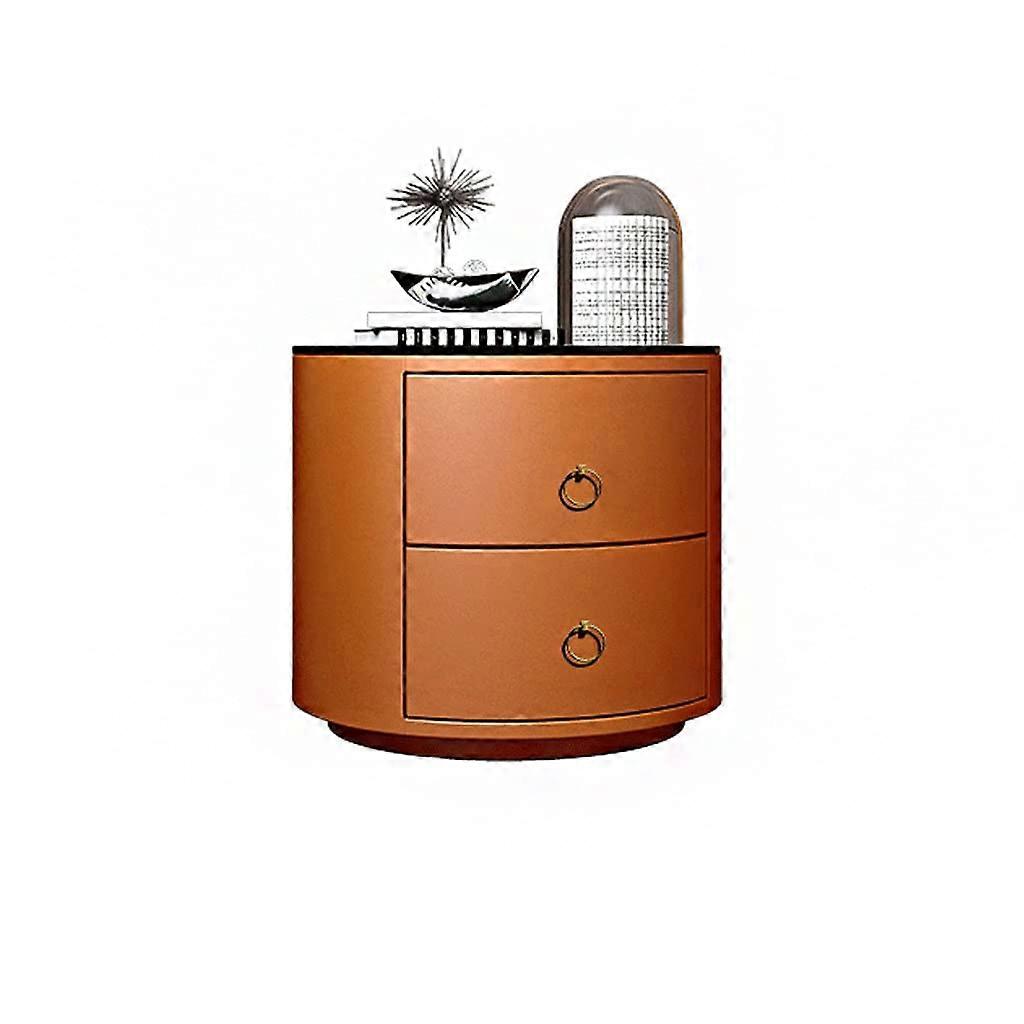 Round Orange Wooden Bedside Table Nightstand with Hidden Storage for Small Spaces