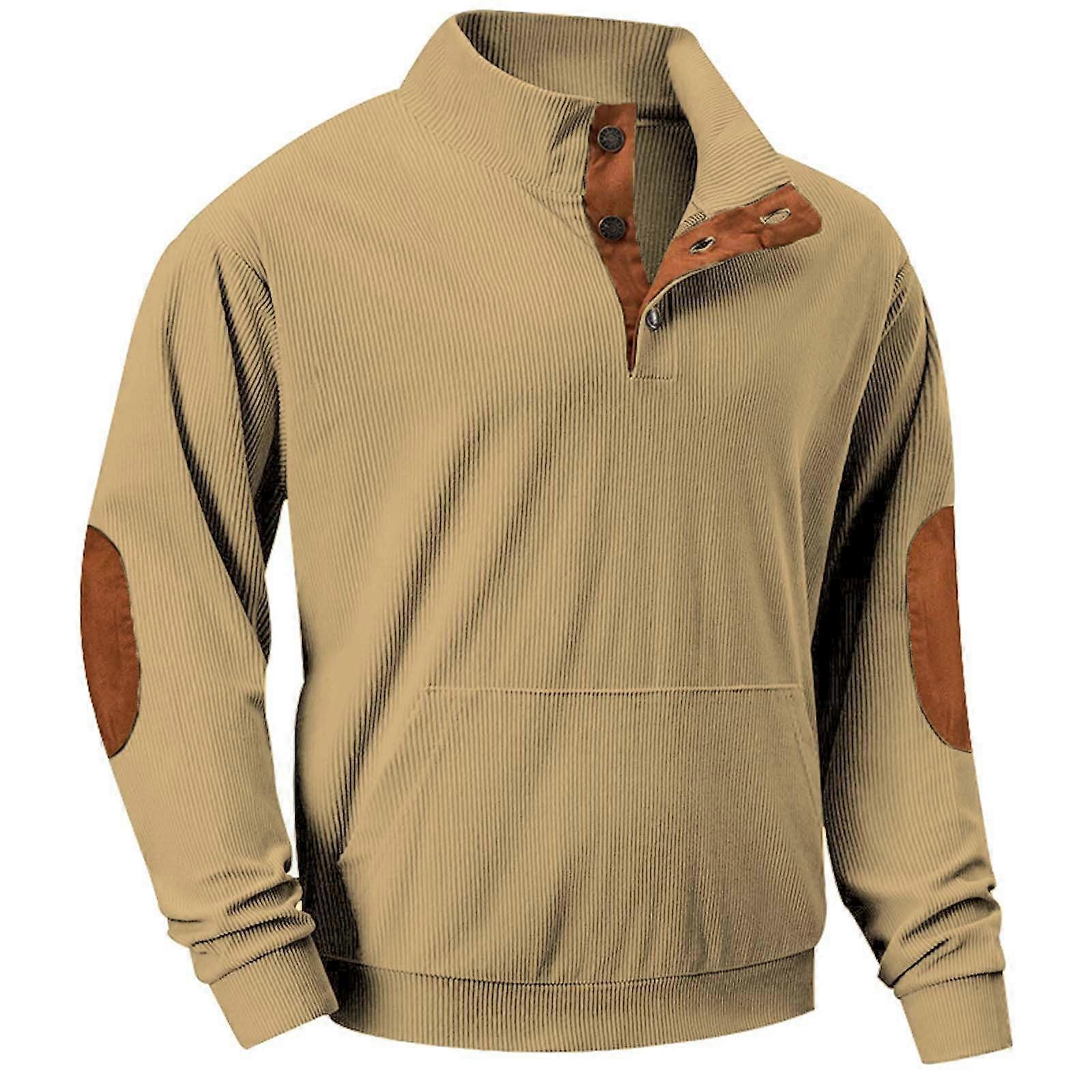 Men's Winter Pullover Sweatshirt with Stand Collar, Patchwork Design, Long Sleeve Casual Sweater