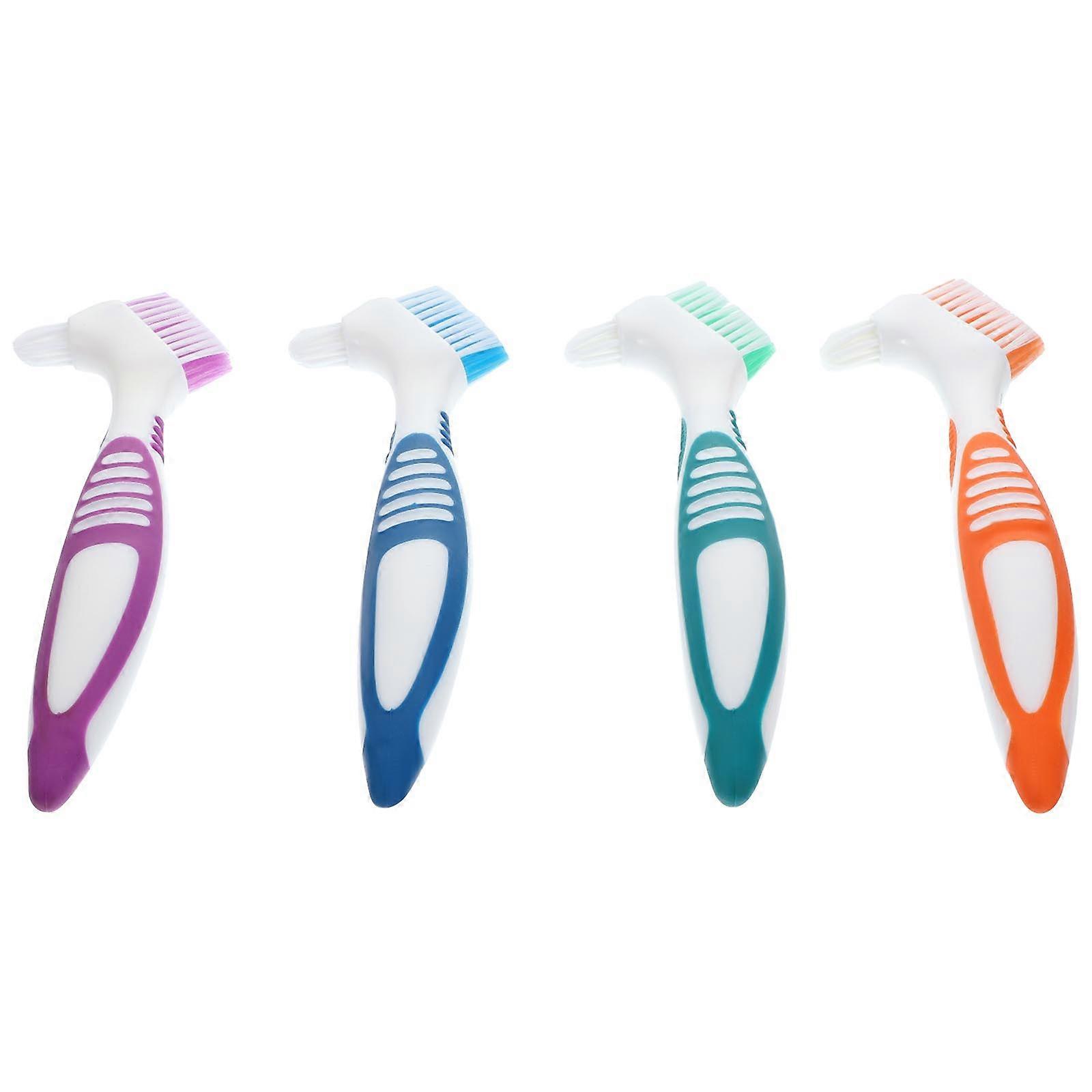 Denture Brush Portable Double Head Toothbrushes for Home Use 4Pcs Assorted Color
