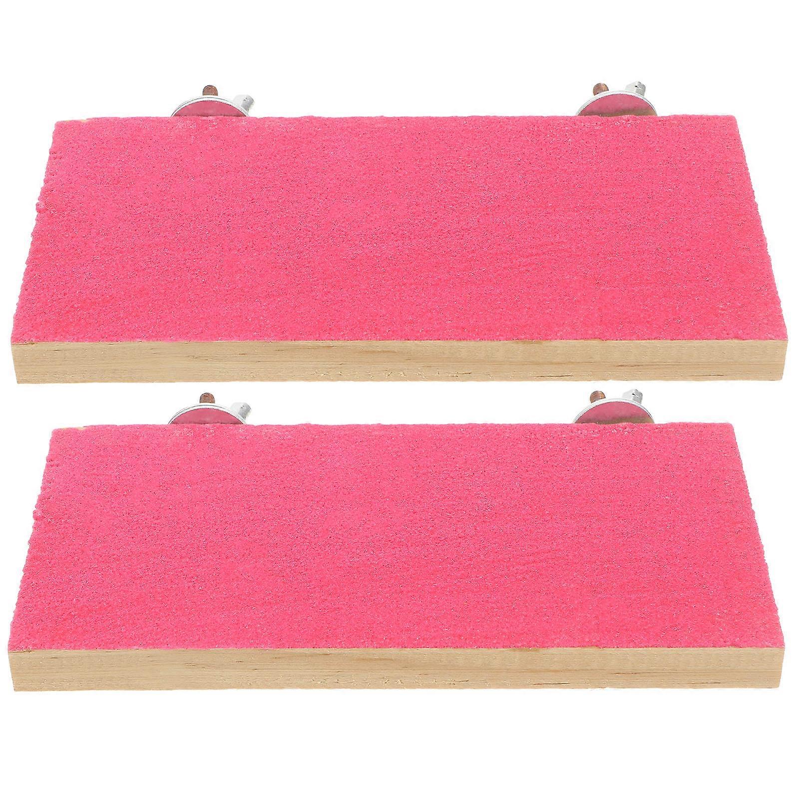 Bird Platform Wooden Parrot Stand for Pet Standing Use 4Pcs Pink Rectangular