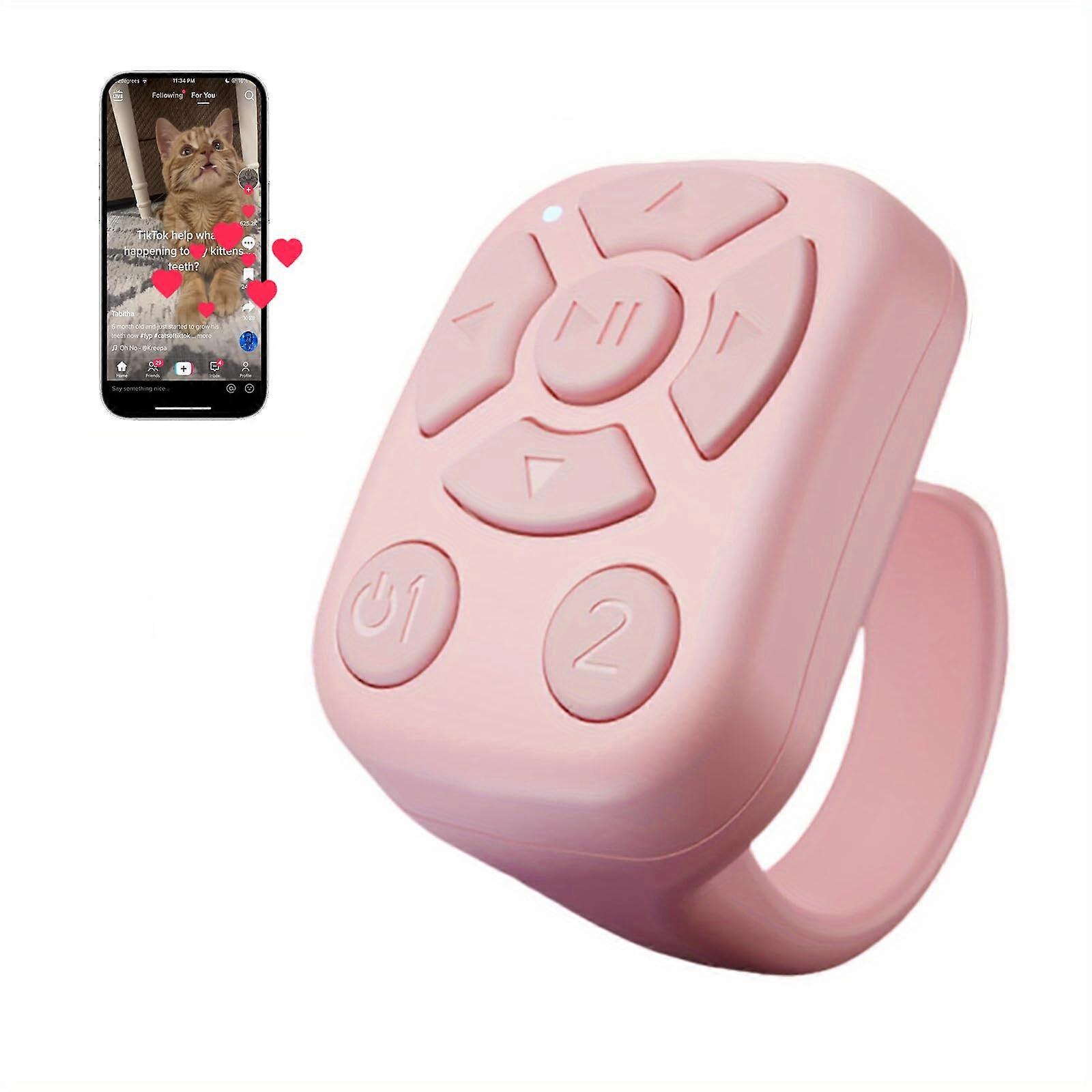 Bluetooth Camera Remote Scrolling Ring with Fingertip Video Control and Wireless Shutter Pink for TikTok