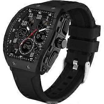 Einzigartige rechteckige Herrenuhr: Digital-Analog-Dualzeit, Countdown, Stoppuhr, Punk-Design, 5 ATM wasserdicht, für alle Handgelenkgrößen geeignet