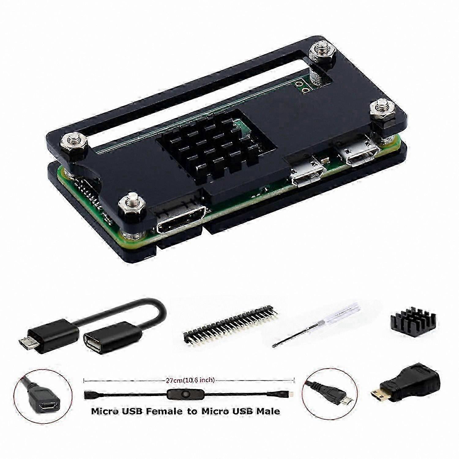 Raspberry Pi Zero 2 W/Zero W Starter Kit with Acrylic Case, GPIO Header, HDMI Adapter, OTG Cable