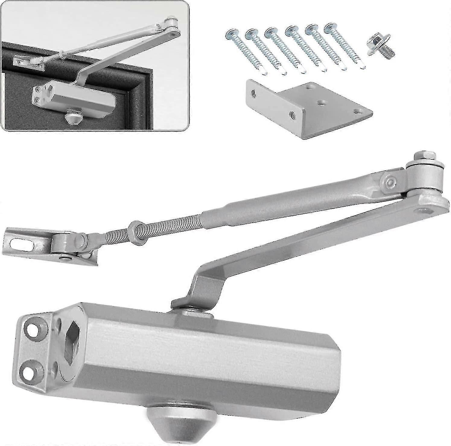 Automatic Hydraulic Door Closer With Stop Device, Adjustable Spring,buffer Closed 25-45 Kg Doorsilver
