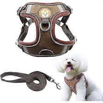Dog Harness Adjustable Walking Harness And Chest Vest Breathable Soft Padded Reflective For Small Medium Dogs Cat Pets (m, Brown)