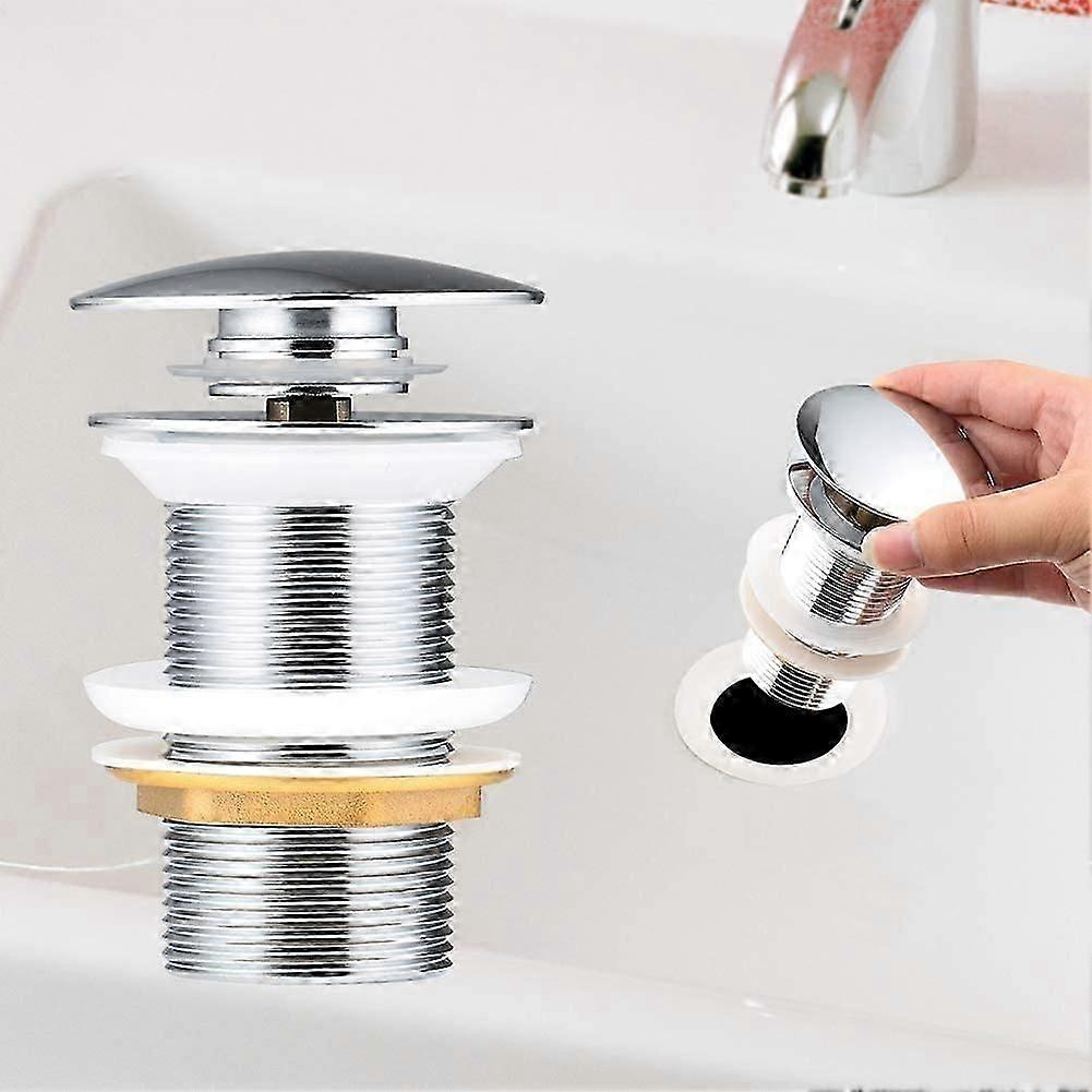 Automatic Pop Up Drain Without Overflow Chrome Copper Basin Push Open Waste Drain,G1 1/4(chrome without overflow)-hgte