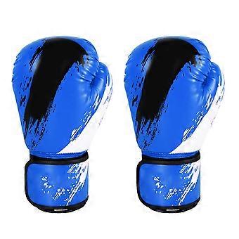 Sparring-Trainingshandschuhe, Leder-Kickboxhandschuhe mit langer Handgelenkbandage für Damen und Herren, Boxhandschuhe, Trainingshandschuhe, 10 oz, 6 oz, Blau