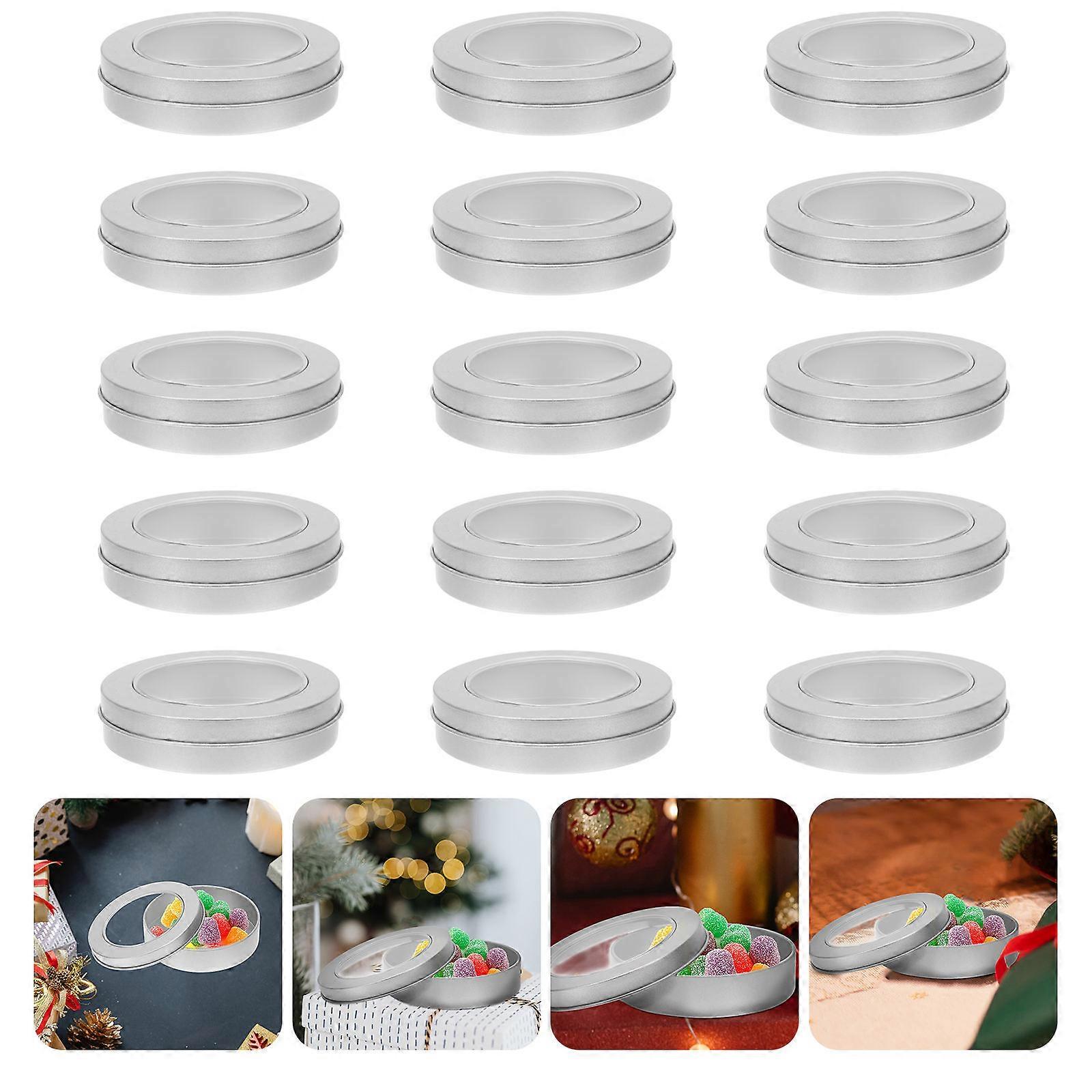 Candy Container Tinplate Round Box for Storage 30Pcs Silver Set