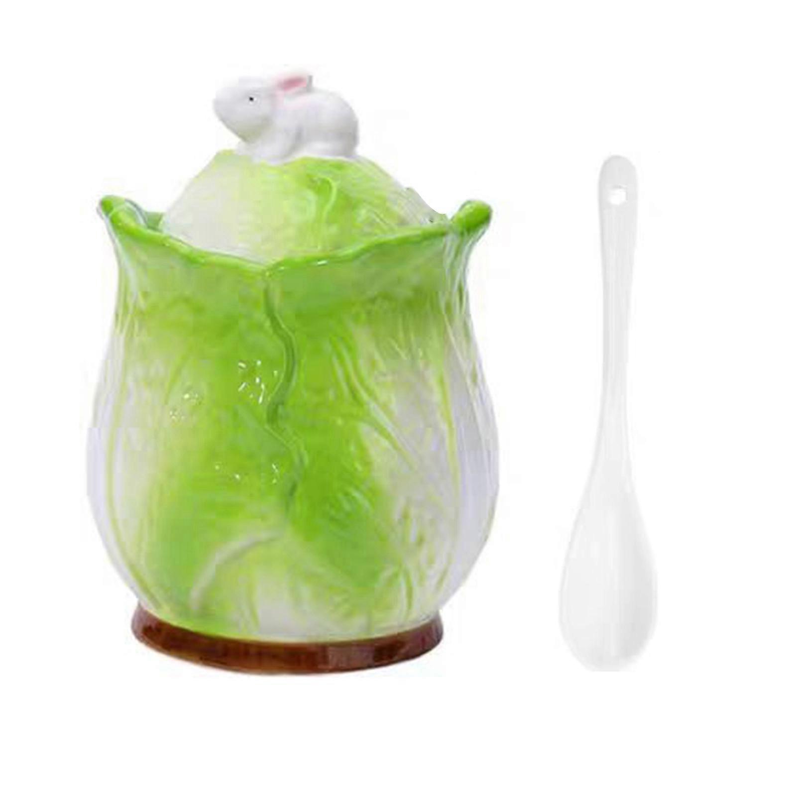 Kitchen Storage Jar - Cabbage Design Ceramic - with Lid and Spoon