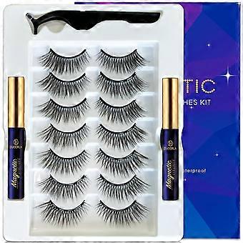 Conjunto de cílios magnéticos com delineador - 7 pares de cílios finos estilo gatinho para um look natural - Reutilizáveis, de longa duração e livres de crueldade animal.
