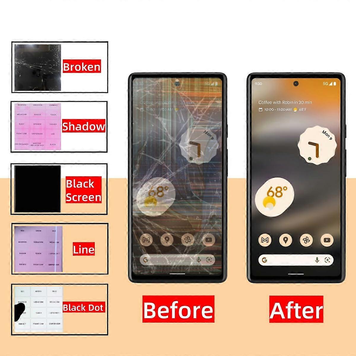 Screen Replacement OLED Display with Frame Kit for Google Pixel 6A Fingerprint Support